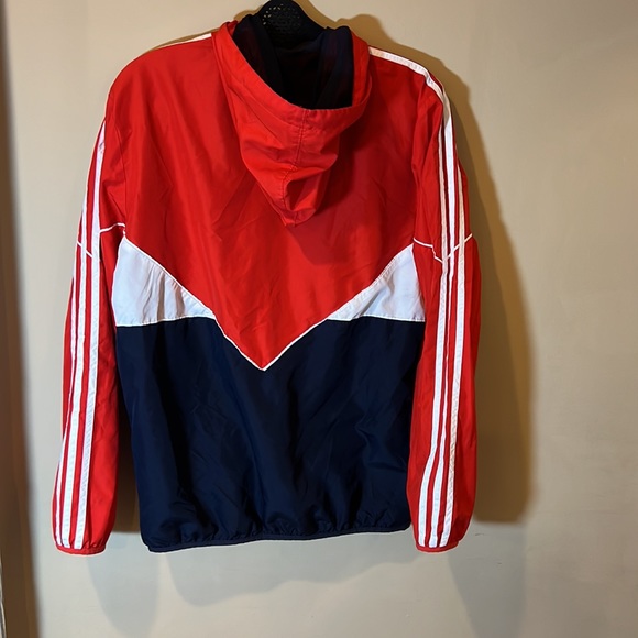 Adidas unisex size small windbreaker retro red white blue trademark 3 Stripe Y2K - Picture 2 of 16
